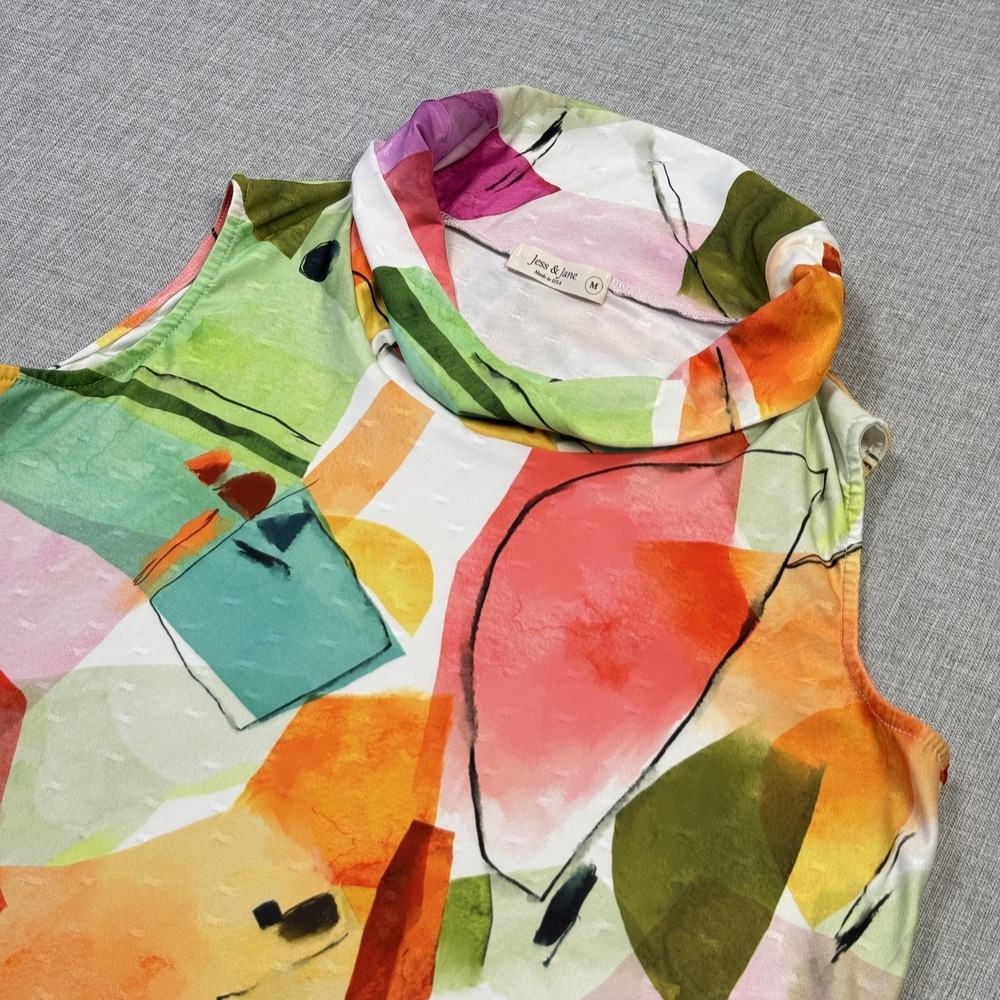 Jess & Jane Tank Tunic Womens Medium Multicolor Cowl Neck Sleeveless Polyester